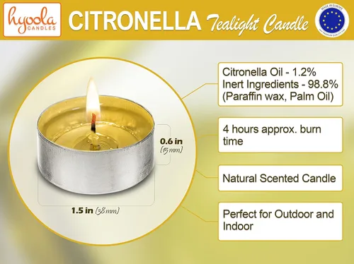 Vista 2 de Hyoola Velas de citronela Tealight - Vela antimosquitos - 4 horas de combustión - Paquete de 50 - Sin DEET