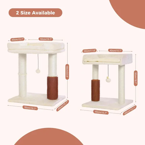 Vista 2 de Torre de árbol para gatos grandes, poste rascador para gatos con auto peluquero para gatos, cama superior de 20 x 15.7 pulgadas de ancho, poste Beige