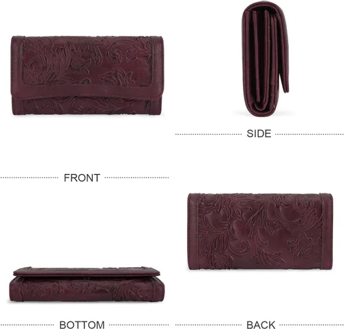 Vista 50 de MEITRUE Cartera de cuero para mujer, con bloqueo RFID, triple pliegue, con relieve, soporte para tarjetas, organizador de chequera para teléfono