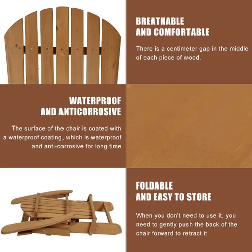 Vista 4 de Dkeli Adirondack - Silla de patio al aire libre, plegable, resistente a la intemperie, con brazos, silla reclinable de madera maciza para hoguera