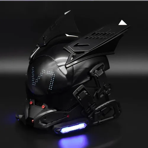 Vista 9 de Cyberpunk - Casco gótico para adultos, máscara LED Bluetooth, tecnología punk futurista, cosplay, Halloween, fiesta, festival de música (negro)