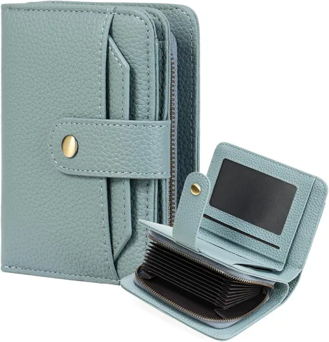 Vista 15 de GAEKEAO Cartera de cuero para tarjetas de crédito para mujer, bloqueo RFID, gran capacidad, plegable, con cremallera, organizador de tarjetas