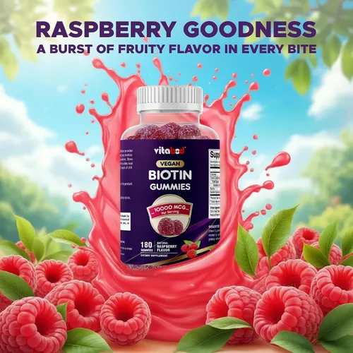 Vista 4 de Vitabod Gomitas Biotin de 10,000 mcg – 180 gomitas veganas para el cabello, la piel y las uñas para mujeres, hombres y niños – sin OMG, sin gluten