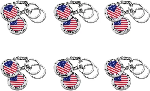 Vista 3 de Paquete de 12 llaveros de metal de Nueva York con diseño de rayas de estrellas y bandera de Estados Unidos, regalo patriótico, 'Rojo', 'Blanco