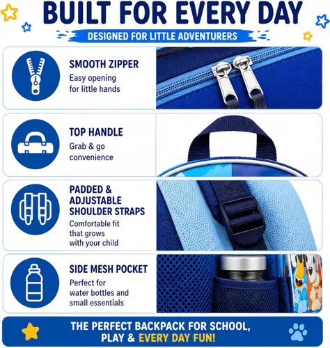 Vista 4 de Fast Forward Bluey - Mochila infantil de 15 pulgadas con juego de lonchera Almuerzo redondo Bluey Blue
