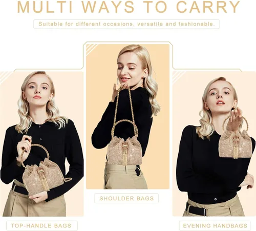 Vista 2 de Bolso de mano con diamantes de imitación para mujer, bolso de noche con diamantes brillantes, mini bolso de mano con purpurina para fiesta de noche