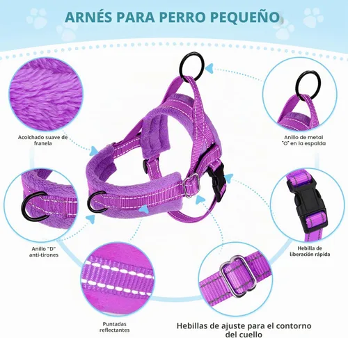 Vista 2 de Lukovee Juego de arnés y correa para perro sin tirones, arnés acolchado suave para perro pequeño, chaleco reflectante ajustable para cuello y pecho