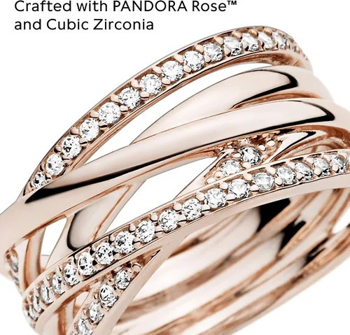 Vista 4 de PANDORA Anillo de circonita cúbica entrecruzada en rosa, Metal, Zirconia cúbica