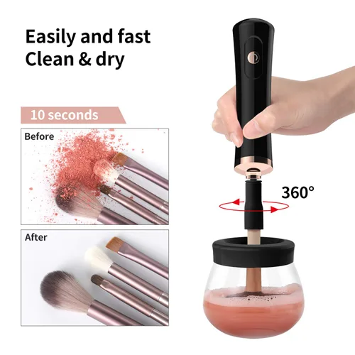 Vista 2 de Senbowe Máquina limpiadora y secadora de brochas de maquillaje mejorada, cepillo giratorio automático eléctrico para cosméticos con collares de goma