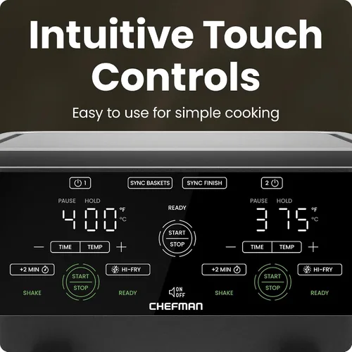 Vista 6 de CHEFMAN Horno freidora de aire de doble cesta de 6 cuartos con ventanas de fácil visión, acabado de sincronización, Hi-Fry, apagado automático, 2
