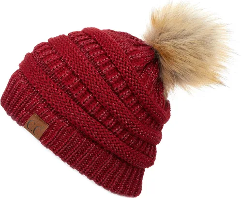 Vista 88 de Gorro unisex liso con pompón y ribete (HAT-43) de C.C Hatsandscarf Exclusives Marfil