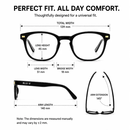 Vista 2 de Blu-V Specs Gafas de bloqueo de luz azul, Negro