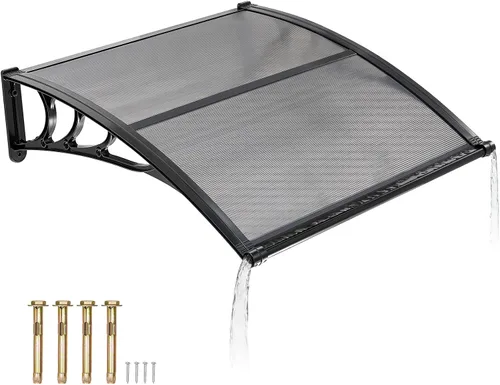 Vista 10 de VEVOR Toldo para puerta de entrada, toldo de puerta de ventana de 24 x 24 pulgadas con drenaje y soporte de ABS, cubierta de policarbonato