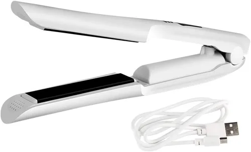 Vista 7 de Alisador y rizador de cabello 2 en 1 con panel aplanador de cerámica 3D que hace que el cabello sea suave, control digital inalámbrico recargable