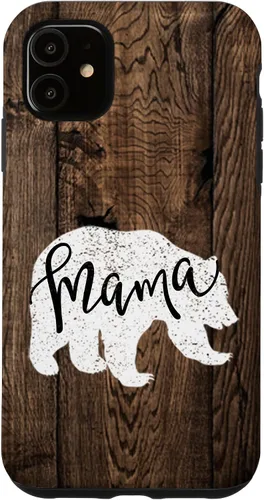 Vista 8 de Woodgrain Rustic Farmhouse Shiplap Brown Wooden Mama Bear Case for iPhone 17