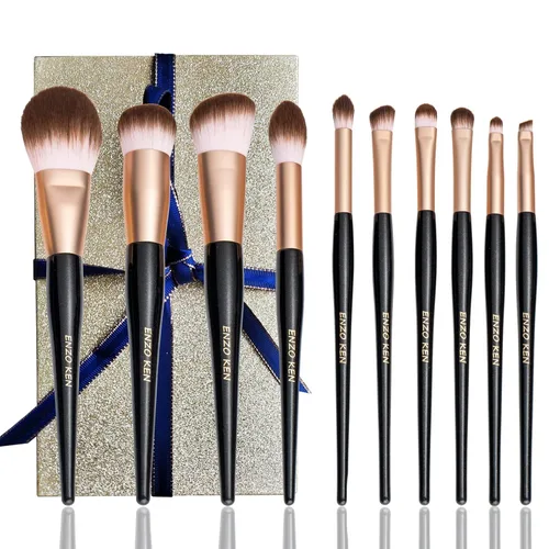 Vista 11 de ENZO KEN Juego de brochas de maquillaje de cabello natural profesional, juego de brochas de maquillaje de pelo de zorro con estuche, juego
