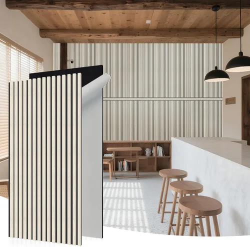 Vista 14 de WoveN SounD Slat Acousitc - Paneles de pared de 48 x 24 pulgadas, chapa de madera, decoración de pared a prueba de sonido, diseño autoadhesivo