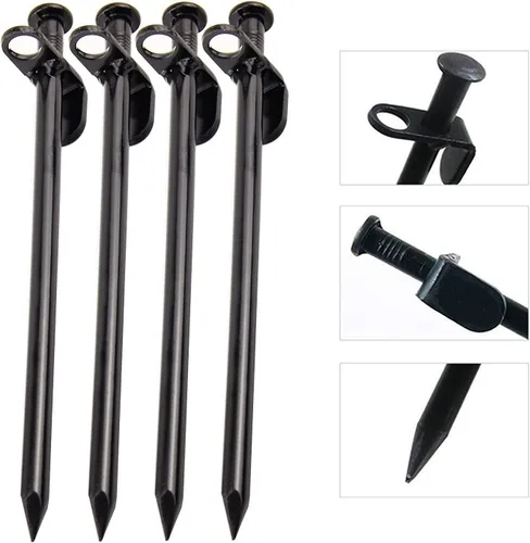 Vista 4 de Paquete de 10 estacas para tienda de campaña, estacas negras de 11.8 pulgadas resistentes con bolsa de tela Oxford, estacas de acero irrompible e