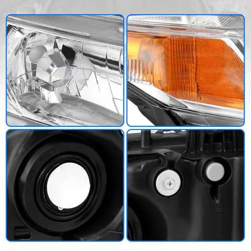 Vista 5 de DWVO Conjunto de faros delanteros compatible con Honda Civic Chrome 2012 Negro carcasa lente transparente ámbar reflector