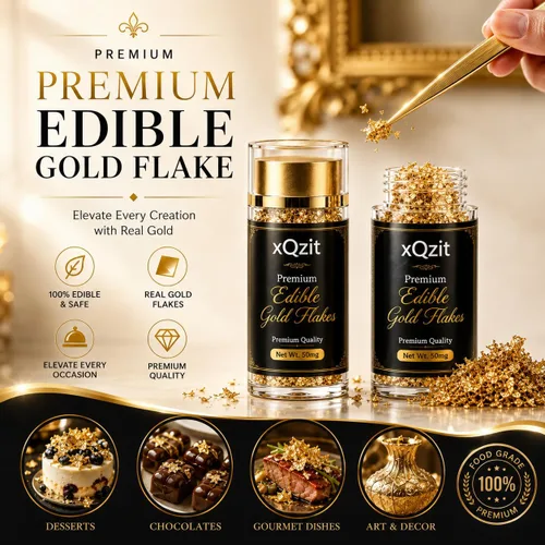 Vista 7 de xQzit Copos de oro comestibles de 50 mg – Copos de oro de grado alimenticio para decoración de pasteles, chocolates, cócteles y bebidas – Decoración