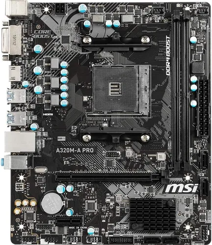 Vista 2 de MSI ProSeries AMD A320 1ª, 2ª y 3ª generación Cumple con Ryzen AM4 DDR4 HDMI DVI USB 3 Micro-ATX Placa base (A320M-A PRO)