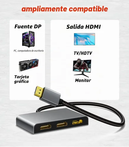 Vista 7 de DisplayPort a Dual DisplayPort con adaptador HDMI 4K @60 Hz Pantalla extendida 1 en 3 salidas MST Hub para múltiples monitores compatible