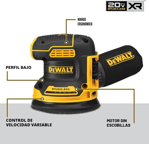 Vista 2 de DEWALT - Lijadora orbital de 20 V MAX, solo herramienta (DCW210B)