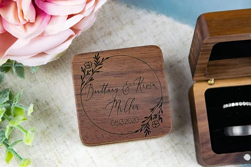 Vista 5 de Caja del anillo de boda, Caja de anillo personalizada, Caja del portador del anillo, Cajas del anillo de boda para la ceremonia Señor y la Sra. Caja