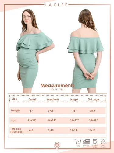 Vista 8 de LaClef Vestido de maternidad con hombros descubiertos para mujer con doble volante