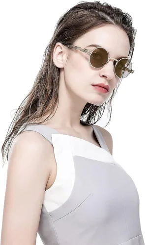 Vista 4 de AIEYEZO Gafas de sol redondas steampunk Circle Lennon Hippie, marco de metal, lente de bloqueo UV 100%