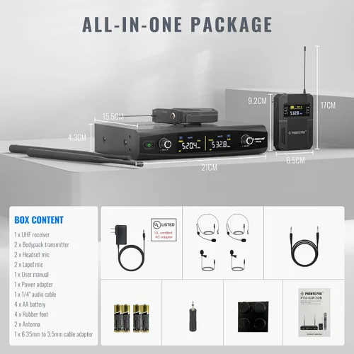 Vista 9 de Phenyx Pro Sistema de micrófono inalámbrico PTU-52-2B Bundle con transmisor Bodypack PWB-4200