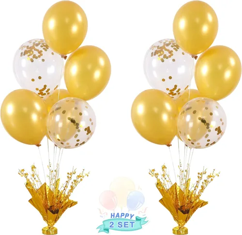 Vista 10 de 2 Juego de Globos de Mesa Negros con Spray de Aluminio para Centro de Mesa con Globos Negros y de Confeti, Kit de Soporte para Decoración de Mesa