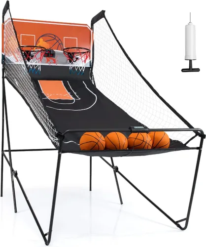 Vista 8 de Giantex Juego de Arcade de Baloncesto Plegable, 8 Opciones de Juego, Juego Electrónico de Tiro Doble para 2 Jugadores con 4 Bolas y Sistema de Negro