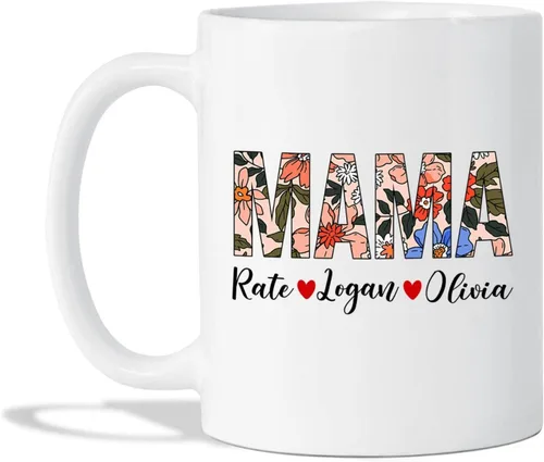 Vista 21 de Taza de café con nombre personalizado "Best Mom Ever", regalos para cumpleaños, regalos de niños, taza de café floral personalizada, regalo