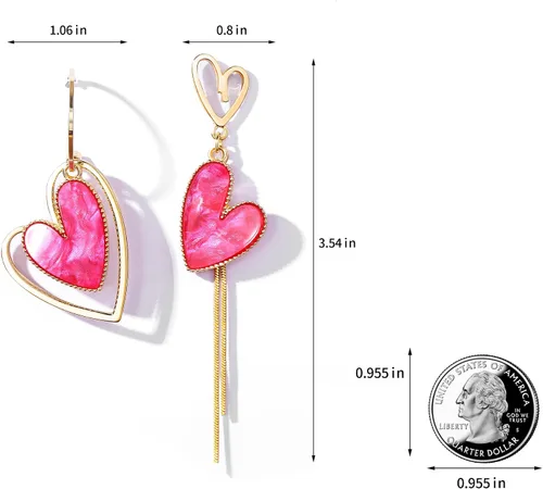 Vista 4 de Asymmetrical Heart Earrings Heart Drop Earrings Heart Dangle Earrings For Women Birthday
