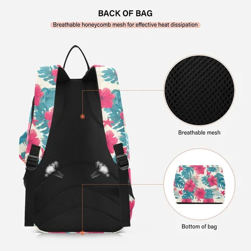 Vista 4 de Mochila de tenis para adultos, gran almacenamiento, hojas tropicales, flores de hibisco rojo, estrellas de mar, estilo hawaiano, bolsa de raqueta