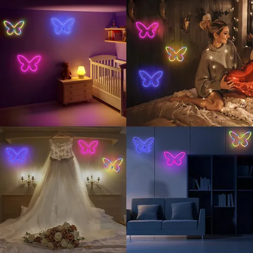 Vista 6 de BRIGHTDECK 3 Piezas de Letreros de Neón de Mariposa, Luz de Neón para Dormitorio, Letreros de Neón LED Alimentados por USB o 3 Baterías AA