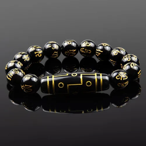 Vista 2 de Fardtry Obsidian Sánscrito Feng Shui Pulsera negra Lucky Fortune con caja de regalo premium negro