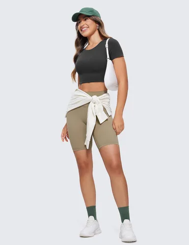 Vista 4 de CRZ YOGA Butterluxe - Camiseta corta de manga corta con doble forro para mujer, cuello redondo, casual, para entrenamiento, bonita camiseta básica