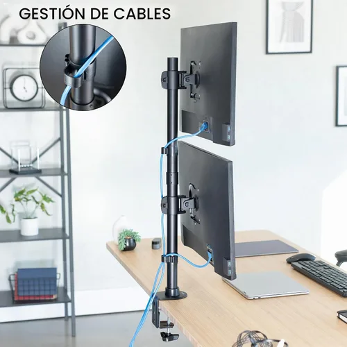 Vista 8 de Montaje vertical para escritorio de computadora VIVO, para 2 pantallas de hasta 27" (STAND-V002R)