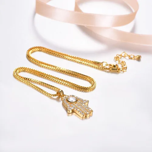 Vista 4 de Suplight Collar de plata de ley 925 con estrella judía de David, acero inoxidable, chapado en oro, mano islámica de corazón de Fátima, collares