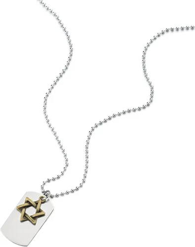 Vista 2 de COOLSTEELANDBEYOND Collar con colgante de placa de perro de dos piezas único con estrella de David, para hombres, cadena de bolas de 27 pulgadas