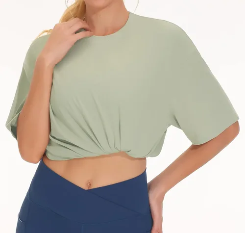 Vista 5 de Origiwish Camisetas de entrenamiento de gran tamaño para mujer, ajuste holgado, gimnasio, atlético, manga corta, para verano, casual, tops