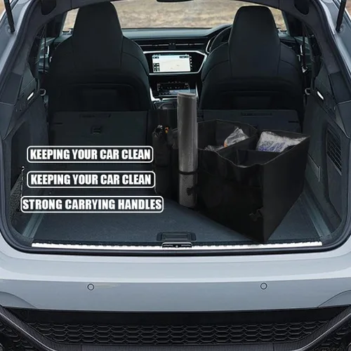 Vista 6 de GLSOWEE Organizador de maletero para automóvil, organizador de almacenamiento plegable para automóvil con 3 compartimentos, organizador plegable