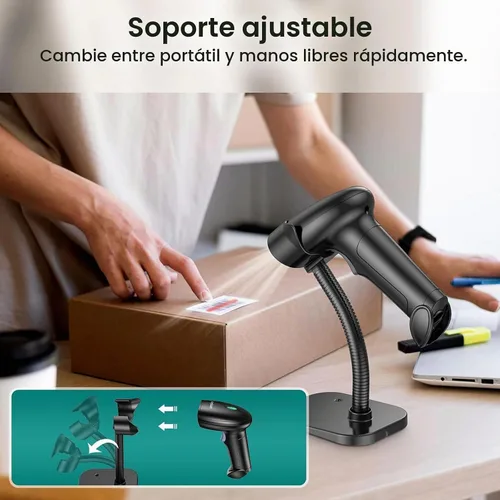 Vista 6 de Escáner de código de barras con soporte, Bluetooth y escáner de código de barras inalámbrico, escáneres de código QR 2D 1D para computadora POS