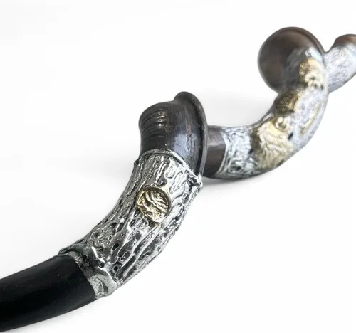 Vista 5 de Kosher Kudu Shofar de Israel, plata de ley 925 con chapado en oro, firmado oficialmente certificado yemenita Kudu Shofar, fabricado en Israel