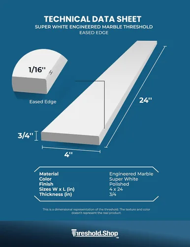Vista 6 de Umbral de Mármol Artificial Súper Blanco para Bordillo de Ducha, Protector contra Salpicaduras de Tocador de Baño, Alféizar de Ventana, Transiciones