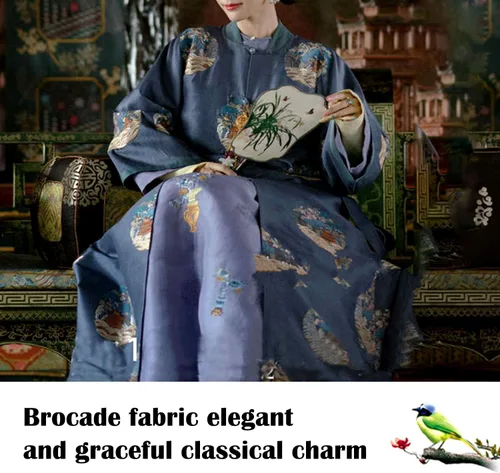 Vista 8 de BAWHO Mooie Zijdeachtige Satijnen Stof Pioen Bloem Unieke Vlinderpatronen Zachte Ademende Stof Voor Oude Kostuums Cheongsam