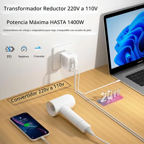 Vista 4 de Adaptador de enchufe de viaje europeo 6 en 1, convertidor de voltaje de 220 V a 110 V, adaptador de viaje de EE. UU. a Europa, adaptador