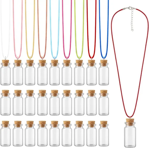 Vista 7 de Sawysine Juego de 50 mini botellas de vidrio de 0.3 fl oz con collar de corcho, frasco pequeño de botella de deseos, cordón encerado, tornillos